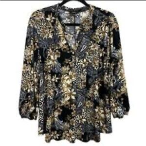 Cocomo Graphic Black and Gold Blouse 3/4 Sleeve Relaxed Fit